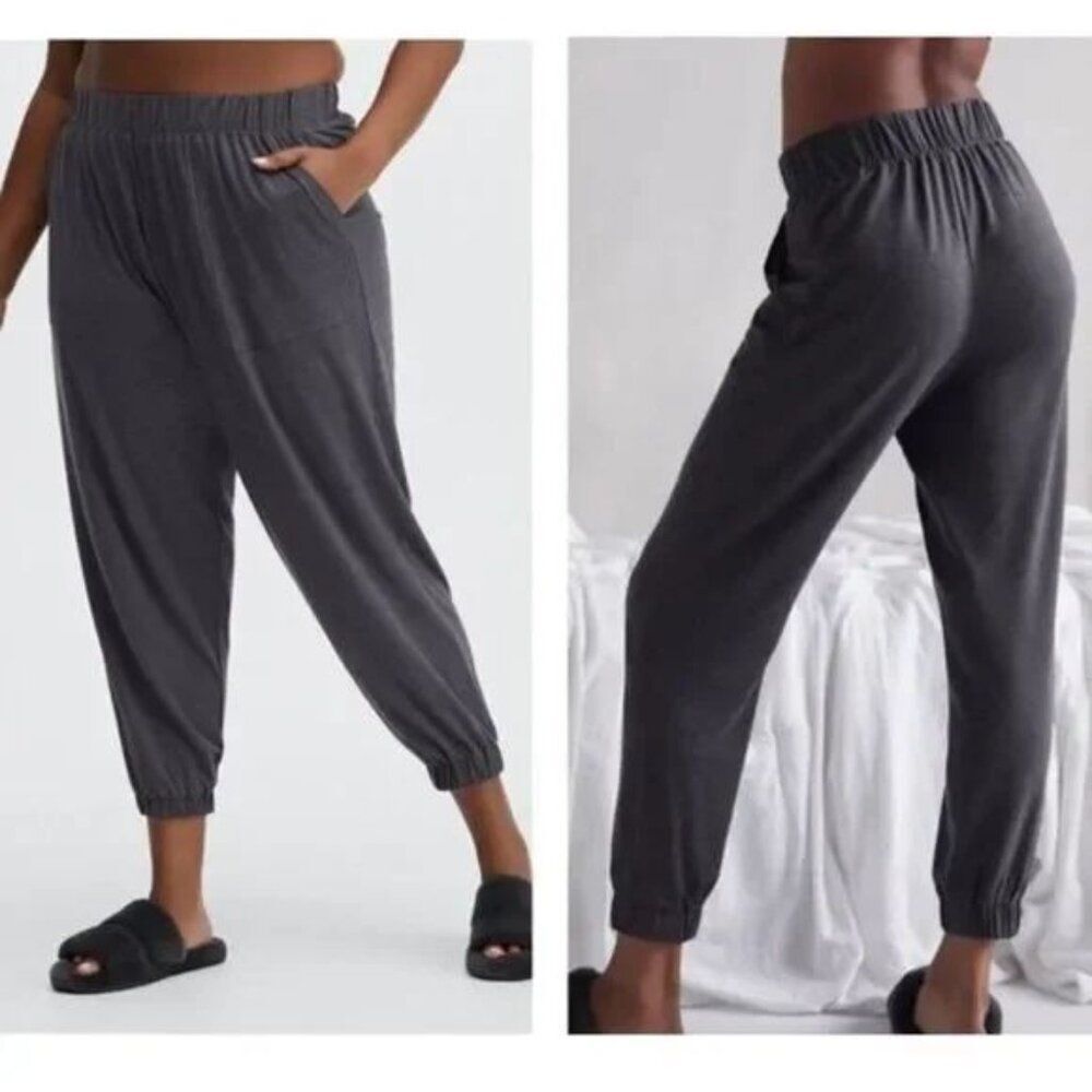 Fabletics RestoreKnit High Rise Tapered Lounge Jogger Pant Pewter Gray L